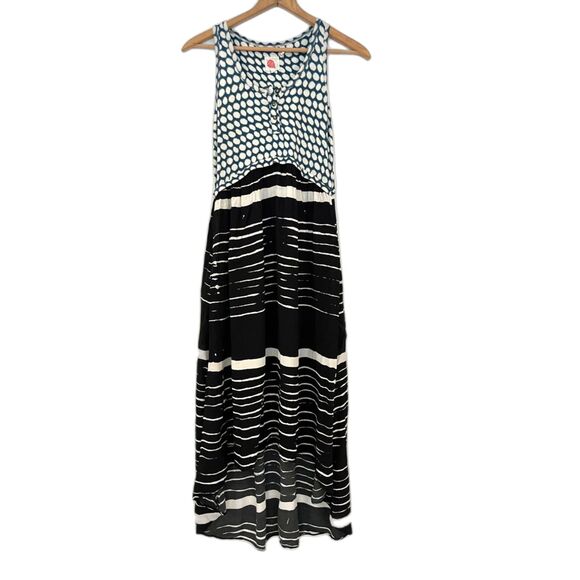 Lilka Anthropologie Arcata Hi Low Maxi Dress Patterned Yaron Small Blue Black Wt - Picture 4 of 8